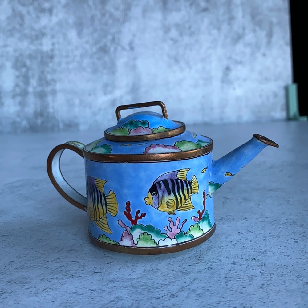 Mini Teapot with Painted Fish - Picture 1 of 7